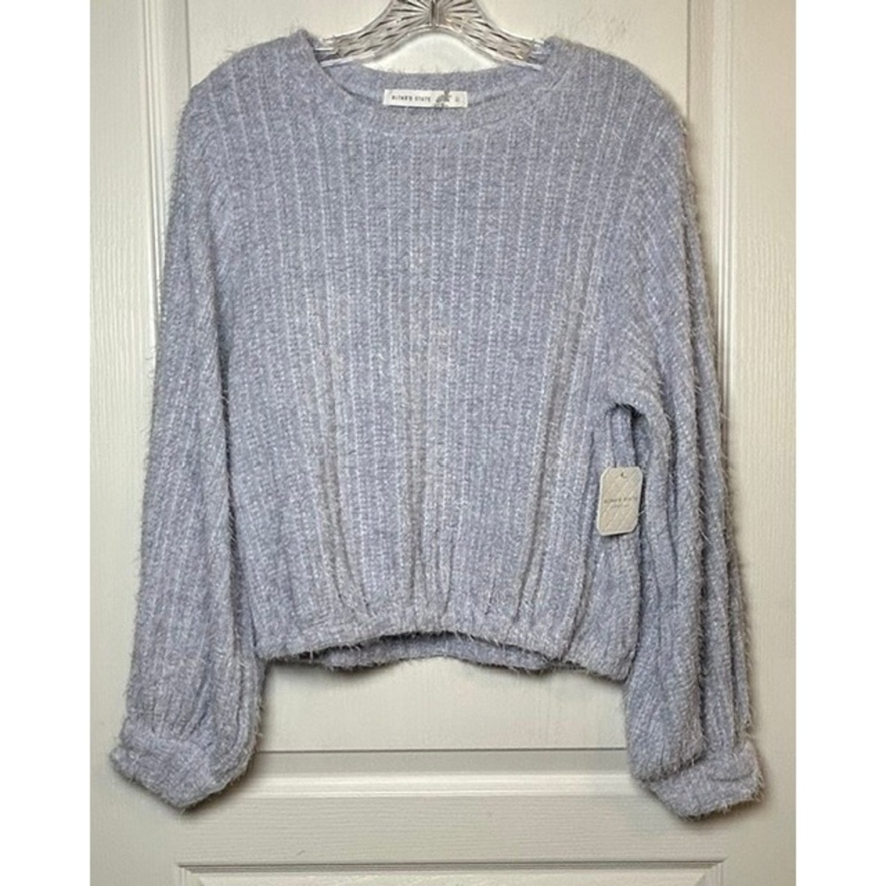 NWT Altar'd State Women's Zen Blue Fuzzy Soft Pullover Sweater LG